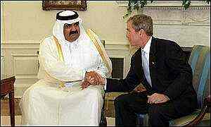 US president George Bush and the emir of Qatar, Sheikh Hamad Khalifa al-Thani, 