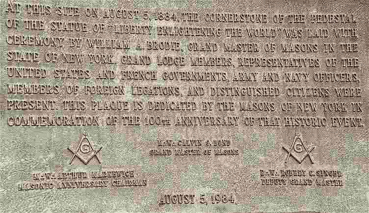 Statue of Liberty Masonic Plaque