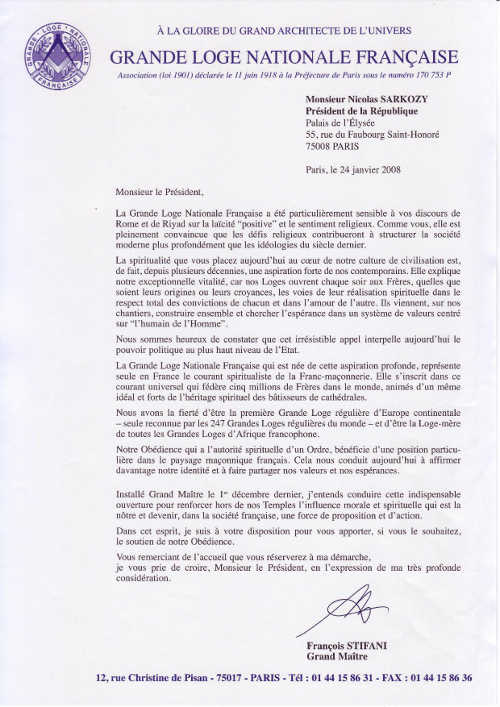 letter to Nicolas Sarkozy Franois Stifani