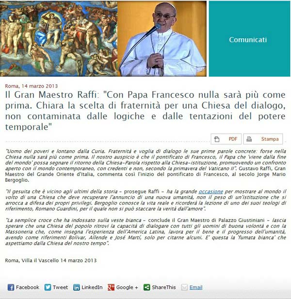 Pope Francis, Vatican, Freemasonry
